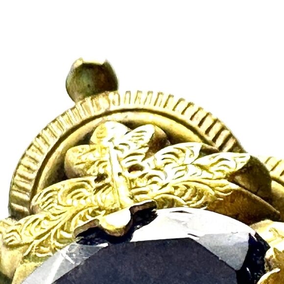 Victorian 1870s Gilt Brass Amethyst Brooch—Dimensional Leaf Design — GUC - Picture 10 of 10